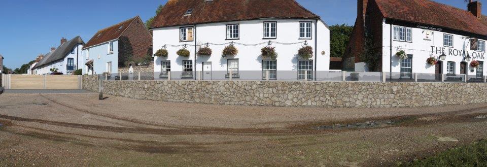 Owner-published visualization of a proposed flood-defence treatment along the Langstone waterfront at the Royal Oak