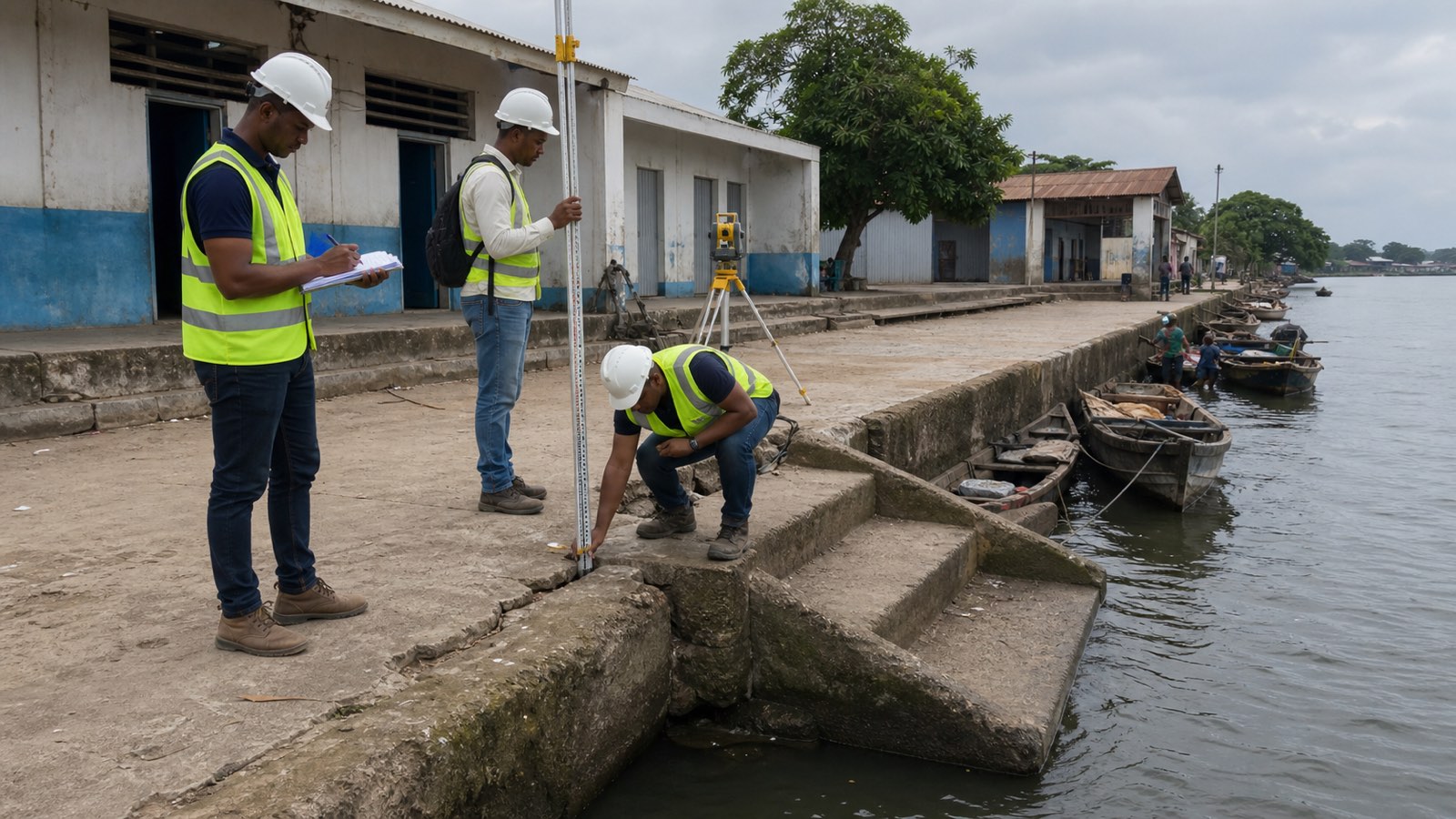 A Manangareza river-port construction survey at the passenger and goods landing edge in Toamasina, Madagascar