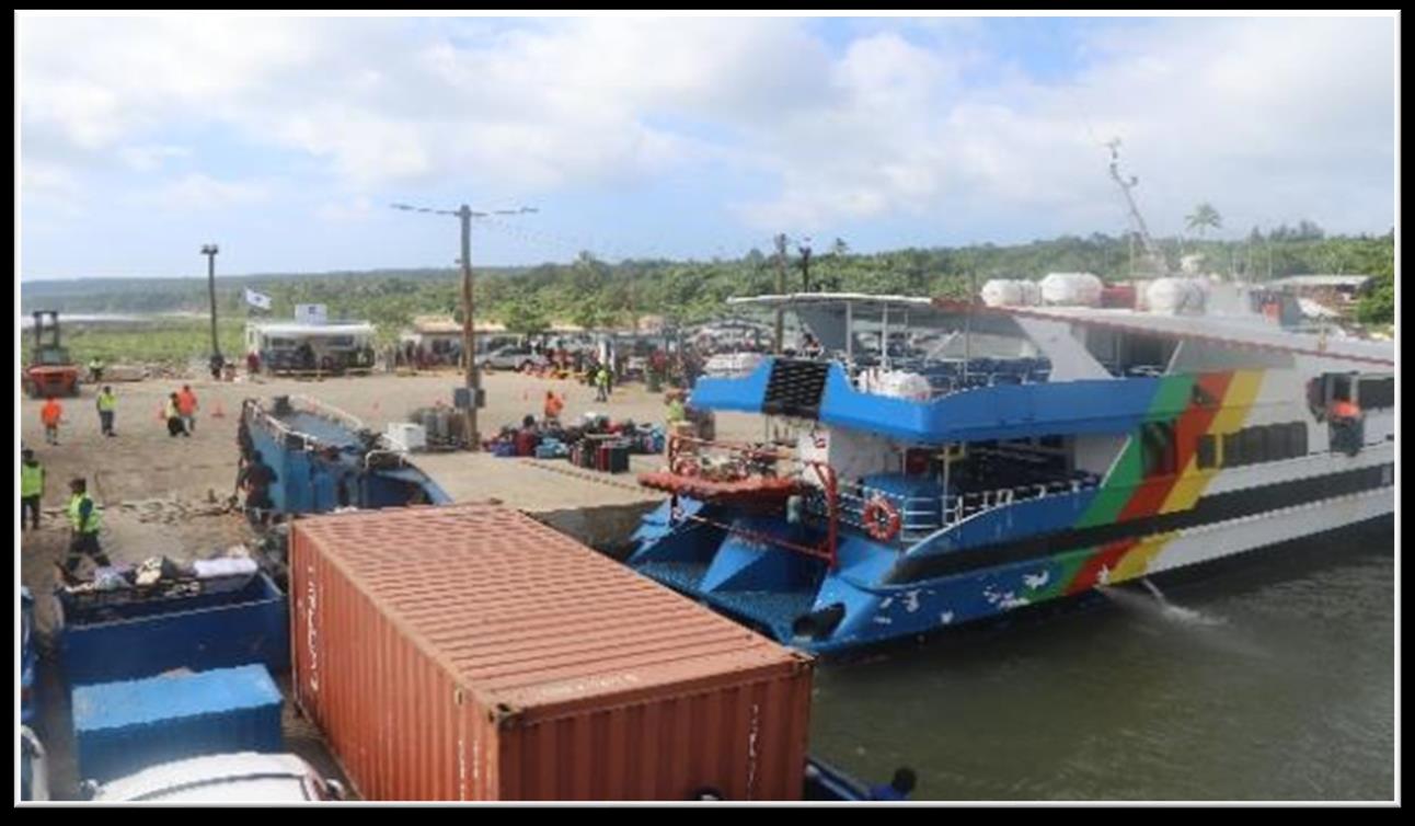 Passenger ferry and cargo activity at Nafanua Port on 'Eua