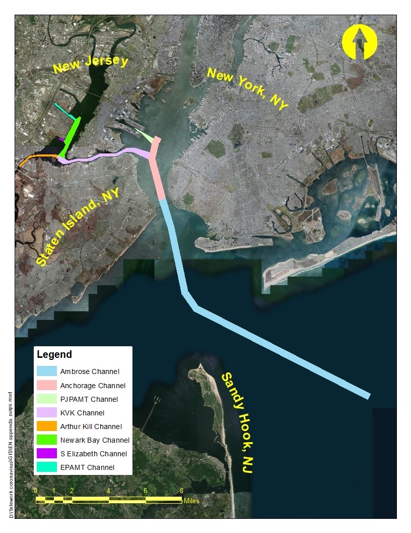 Official harbour map showing the Newark Bay Channel in relation to the Kill Van Kull, Anchorage and Ambrose channels