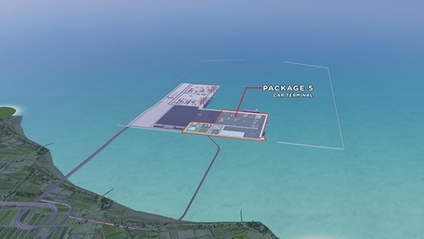 Official package drawing showing the Patimban Phase 1-2 Package 5 car-terminal expansion on the offshore port platform