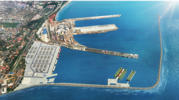 Official Project Shiprite rendering showing the planned floating dock, repair yard and marine access inside Takoradi Port