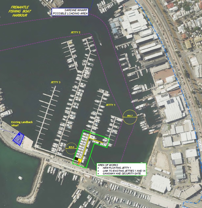 Transport WA scope image for replacement of Jetty 1 at Fremantle Fishing Boat Harbour