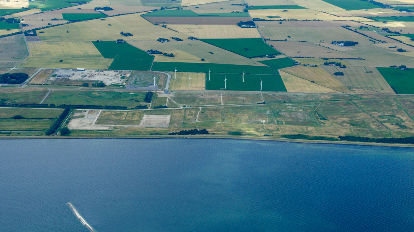 Aerial view of the Lolland coast and Fehmarnbelt beside the future fixed-link corridor