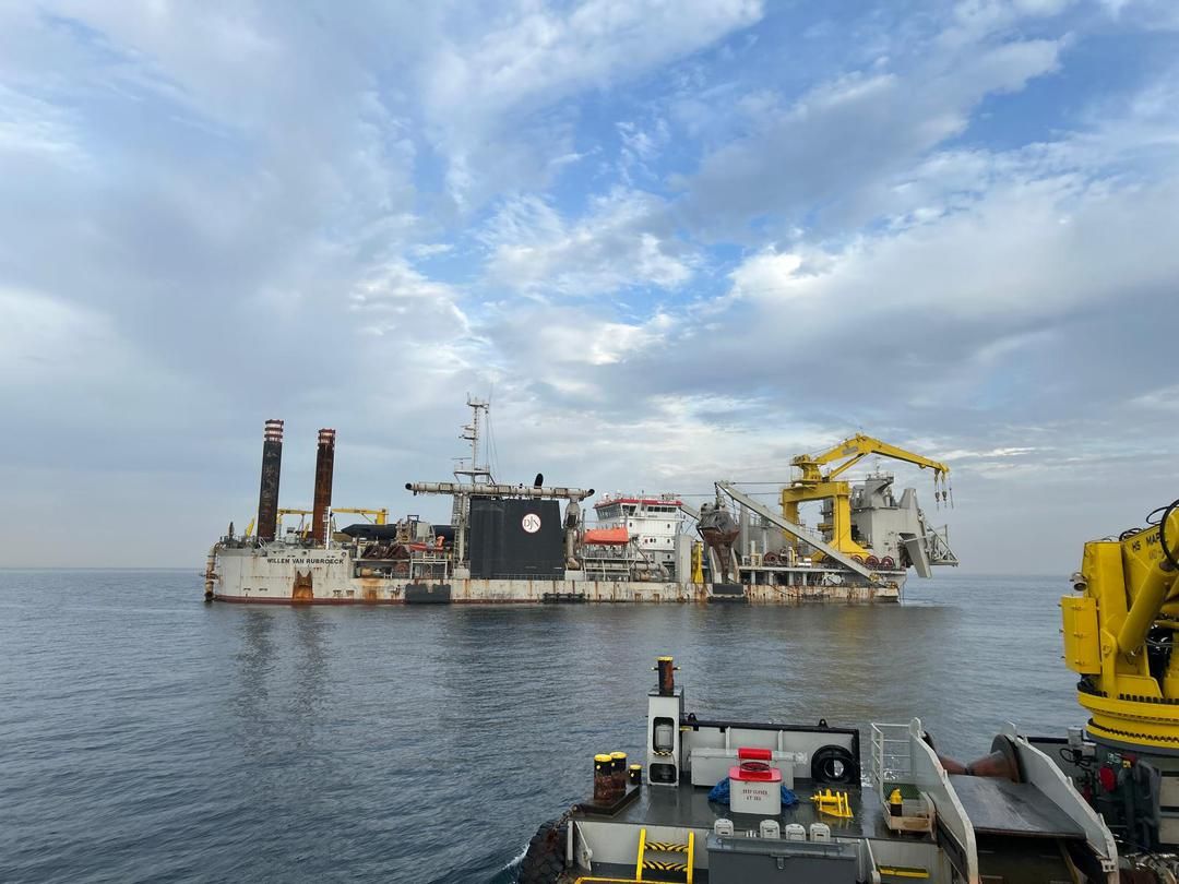 Jan De Nul cutter suction dredger Willem Van Rubroeck working off Ndayane during maritime construction of the new Senegal port